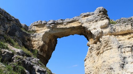 Natural Stone Arch Formation Under Clear Blue Sky in Daylight