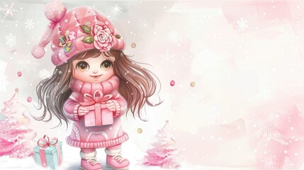 Fototapeta premium A cute little girl wearing a pink sweater and hat