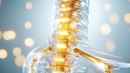 Fototapeta premium Sacral region spinal injury, lumbar back pain, nerves inflamed, realistic anatomy focus