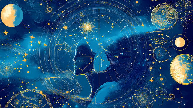 Illustration of a daily horoscope email with celestial motifs, engaging and stylish. Celestial. Illustration