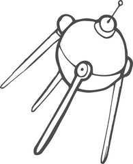 Sputnik doodle. Space retro artificial satellite icon