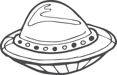 Ufo ship doodle. Alien spaceship line drawing