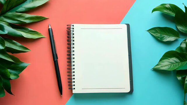 male notebook with a pen, mockup with copy space, 4K Video