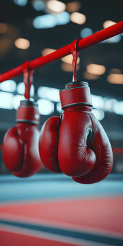 Luvas de boxe penduradas no poste do ringue