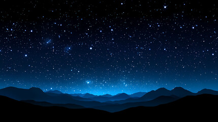 Dark blue evening sky with scattered stars and glittering bokeh effect amidst a starry night landscape, set against a black background, cosmos, night sky, evening, celestial. Celestial. Illustration