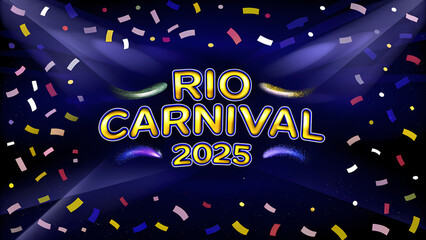 Bold Rio Carnival 2025 logo with dark shimmering background