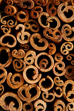 Cinnamon sticks stacked