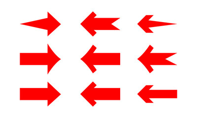 arrows red icon with straight forward direction isolated on white backgroun. set of left and right arrow vector
