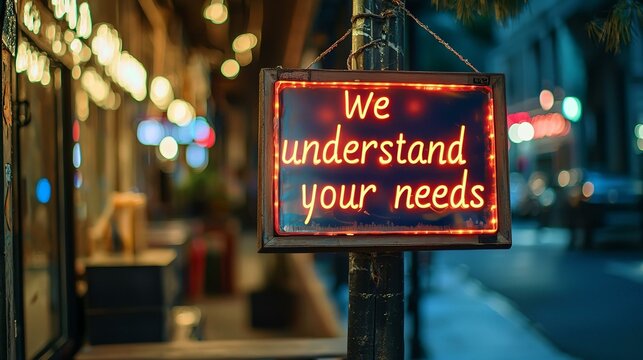 'We understand your needs' sign.