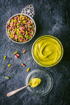 Pistachios and Pistachio Cream Overhead