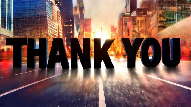 Picture of a city street with a thank you sign