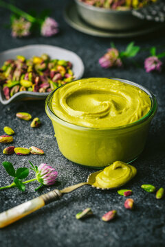 Pistachios  Cream with Pistachios and Spoon