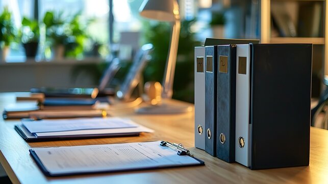 Policies and procedure. two binders on desk in the office. busin.