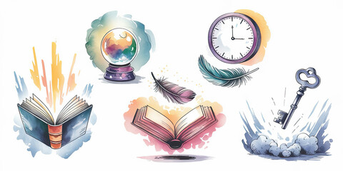 Surreal Watercolor of Five Animal Types in a Colorful Nature Scene