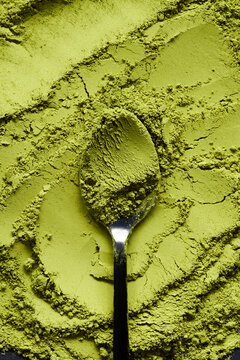Matcha Powder Overhead View with Spoon
