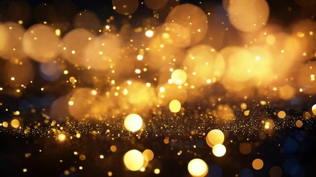 golden christmas particles and sprinkles for a holiday celebration like christmas or new year. shiny golden lights. wallpaper background for ads or gifts wrap and web design 4K Video
