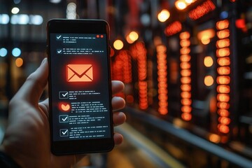 New email spam notification alert with warning caution