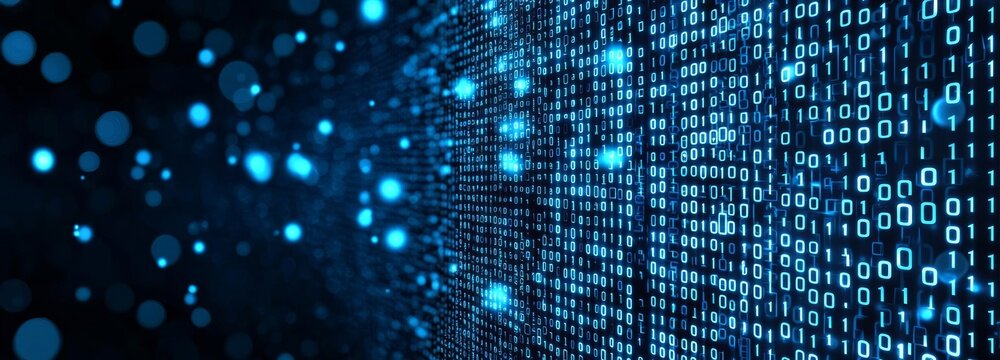 Binary computer code. Blue matrix of zeros and ones. Abstract digital background. Vector Illustration. , isolated on white background,  , copy space, copy space for text,