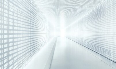 Obraz premium Bright white corridor filled with binary code on walls creating a sci-fi futuristic environment