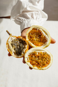 fresh passion fruit, Passiflora ligularis, sweet granadilla or grenadia