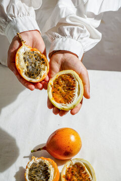 fresh passion fruit, Passiflora ligularis, sweet granadilla or grenadia