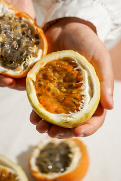 fresh passion fruit, Passiflora ligularis, sweet granadilla or grenadia