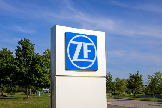 Signage of ZF Friedrichshafen at Farmington Hills, Michigan. ZF is one of the worlds largest automotive suppliers.