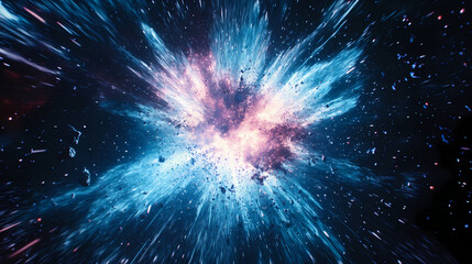 Fototapeta premium A massive explosion occurs in outer space, creating a dazzling display of light and debris among distant celestial bodies. Celestial. Illustration