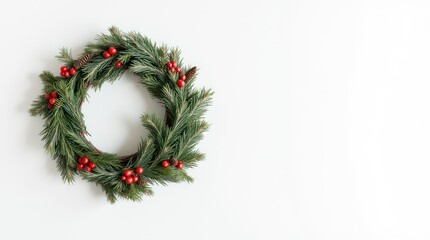 Classic Christmas wreath with red holly berries and green foliage