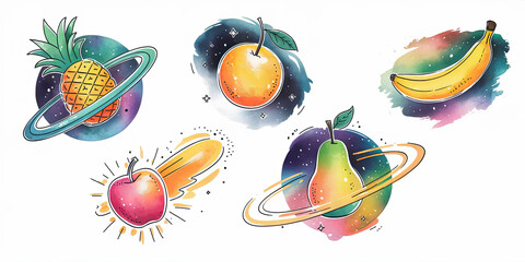 Whimsical Watercolor Illustration of Five Different Creatures