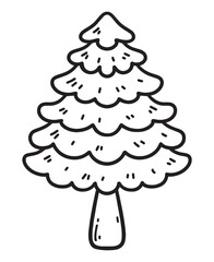 Tree, conifer, spruce, logo, Line art drawing. Coloring page. vector black white contour simple illustration of tree.