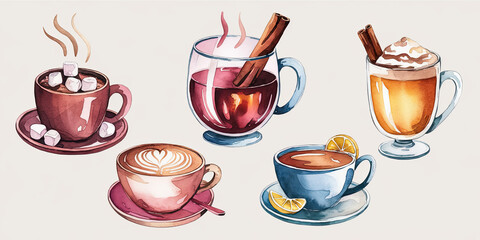 Delightful watercolor illustration of five different houseplants