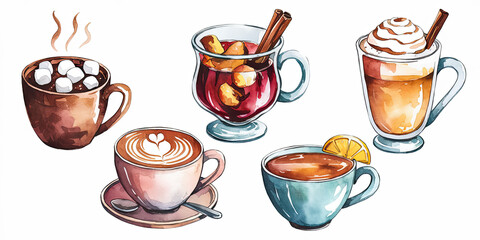 Curious watercolor scene featuring five different houseplants