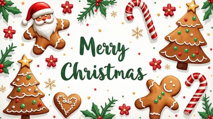 Illustrated Christmas card with festive gingerbread cookies