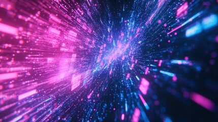 Obraz premium Abstract digital visualization of light particles and data streams in vibrant colors.