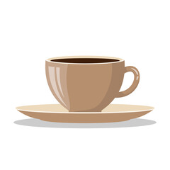 Simple Brown Ceramic Cup with Saucer, Side View Illustration, Perfect for Coffee, Tea, Cappuccino, or Herbal Drinks, Isolated on White, Editable and Scalable EPS File