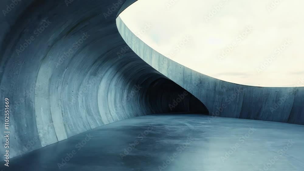 Poster of abstract curve structure architecture with empty concrete floor, scene for car presentation 4k vi