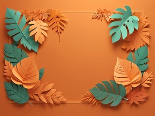 Tropical Paper Art Frame: Orange and Teal Leaves