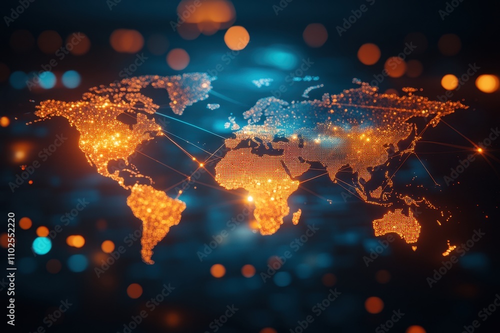 Poster abstract world map concept of global network and connectivity international data transfer and cyber 