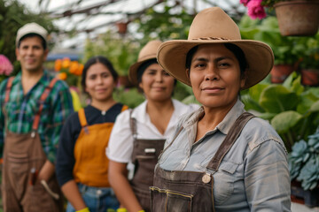 Team Photography of Mexico gardeners in a shop garden center work space.	
