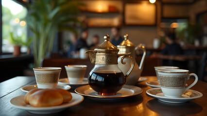 Fototapeta premium Traditional Turkish Coffee Experience in a Cozy Cafe