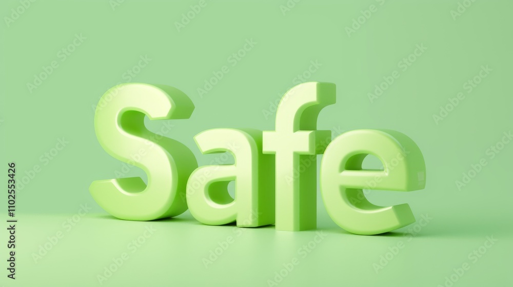 Poster minimalistic 3d text reading safe in soft, light green tones against a matching green background. a 