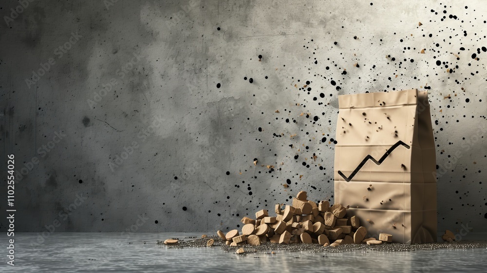 Aufkleber a unique depiction of financial growth represented by a paper bag with a rising line chart, surround
