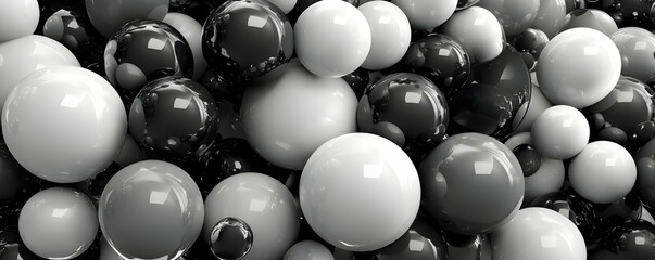 Abstract Monochromatic Sphere Background,  Glossy Black and White Spheres Create a Textured, Visually Striking Composition.