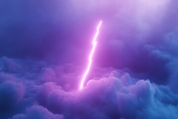 Fototapeta premium Bright lightning flash bolt or thunderbolt on dark night purple sky. Heavy storm with shining lightnings. Nature disaster, stormy weather. Color of 2025 year