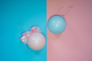 Boy or girl? gender reveal party, blue and pink balls on background