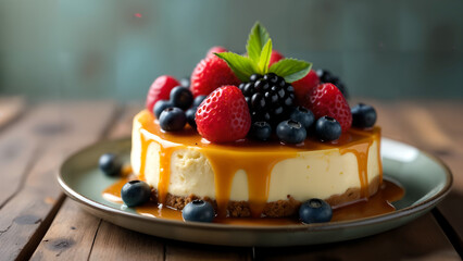 Delicious Cheesecake with Berries and Caramel