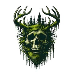 Obraz premium Skull with antlers and forest elements.
