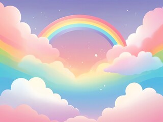 Pastel Rainbow Dreamland: A Whimsical Sky of Clouds and Rainbow