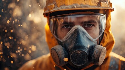 Fototapeta premium Close-up of a Construction Worker in Safety Gear on Worksite